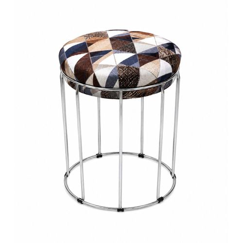 Modern Upholstered Accent Stool – Round Metal Ottoman Chair for Living Room & Bedroom