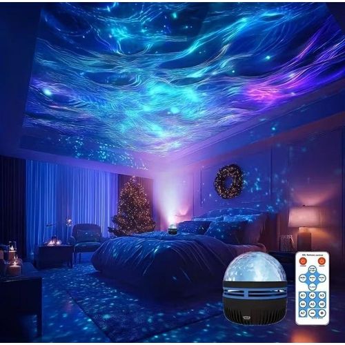 Ocean Wave Galaxy Projector Night Light with Remote Control, Music Sync & Color Changing LED Ambient Lamp
