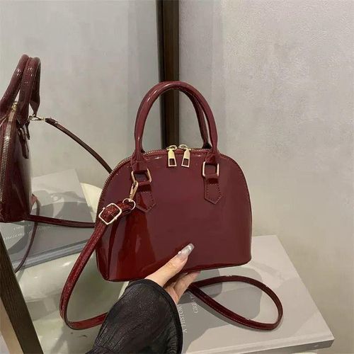 Casual Chic Shell Shaped Shoulder Bag for Women Trendy Street Style PU Leather Medium Size Zipper Closure Soft Handbag- wine