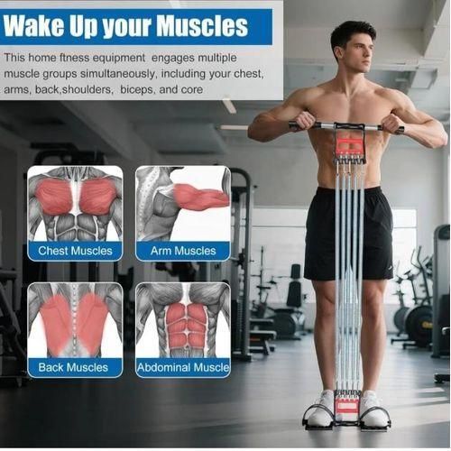 Multi Exerciser - Spring Chest Expander, Hand Grip Strengthener, Pedal Pull Rope Band - Home Fitness Equipment with 5 Metal Springs for Finger Abdomen Waist Arm Stretching Slimming Training