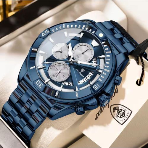 New Edition Luminous chronograph blue color stainless steel wristwatch
