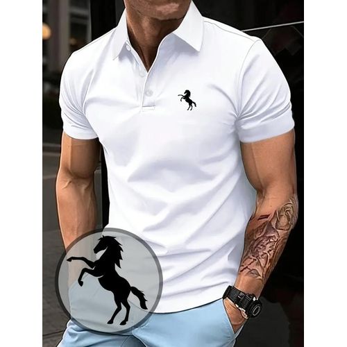 Silver Men's Solid Color Short-Sleeved Polo Shirt Summer Casual Design Classic Fit Polo Shirts Lapel Button Short Sleeve Clothing Top