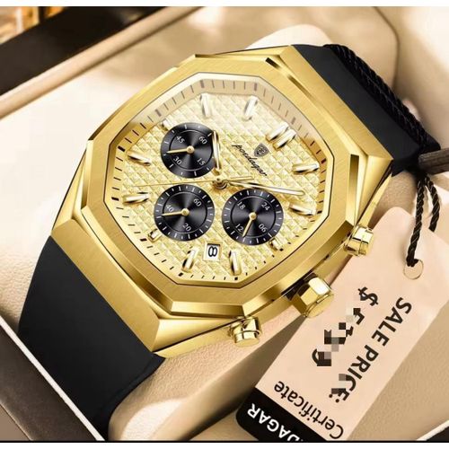 Original quality and classy Men’s working chronological black rubber strap wristwatch