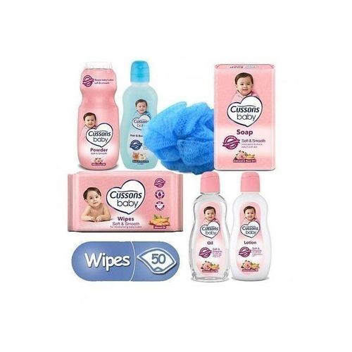 Cussons Soft & Smooth Baby Gift Set With- (Pack Of 70g Bar Soap, 200ml Lotion, 200ml Body Wash, 200ml Oil,200gPowder, Baby Jelly& Sponge)