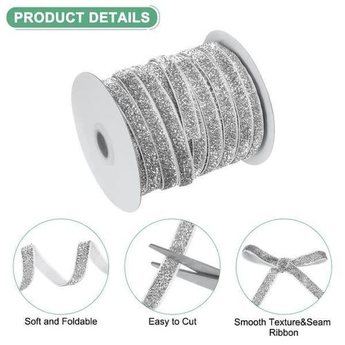 1PCS 3/8 Inch x 50 Yards Single-Sided Glitter Velvet Ribbon For Arts and Crafts,Bow Making, Gift Wrapping - Silver