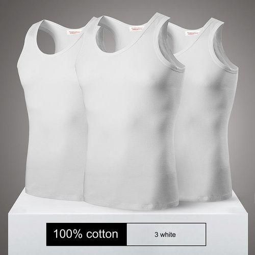 3 In1 100% Cotton Fitted Singlet Men Underwear -White