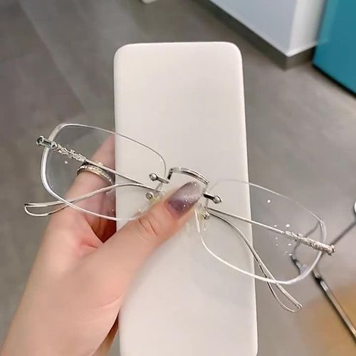 Rimless Diamond-Embellished Gold Wire Glasses, Women's Luxury Decorative Clear Glasses, Blue Light Blocking Eyewear, Ultra-Light Metal Frames