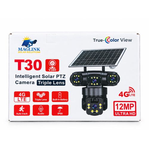 Solar Powered 4-Lens Outdoor Security Camera with AI Human Detection, Color Night Vision, 360° Monitoring and Waterproof Design