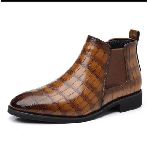 Men’s Premium Brown Crocodile-Pattern Chelsea Boots – Luxury Slip-On Ankle Boots