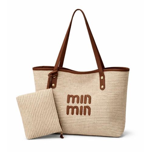 Tote MIN MIN Handbag With Purse- Beige/ Brown