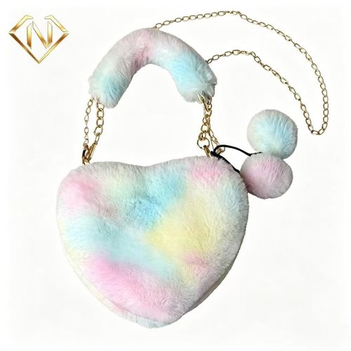 NAOT New Colorful Love Plush Bag Single Shoulder Underarm Women's Bag Peach Heart Bag Cross Shoulder Straw Chain Handbag