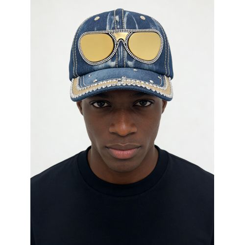 3D Sunglasses Rhinestone Denim Face Cap Bling Baseball Hat Adjustable Unisex Streetwear Fashion Cap