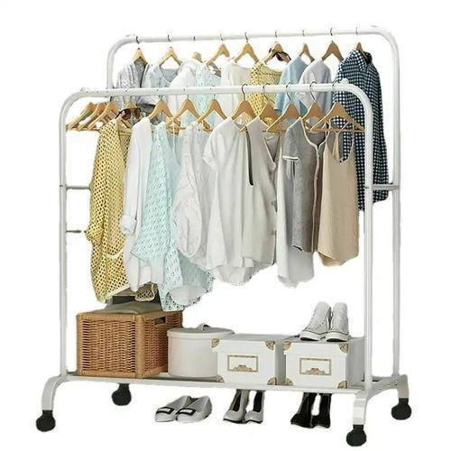 Double Pole Rack Cloth Hanger And Storage With Wheels