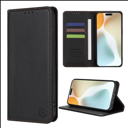 City 200 Open & Close Phone Case & Pouch RICH BOSS - High-Quality Artificial Leather Case Designed, Featuring RFID Blocking, a Card Slot, a Kickstand, And Strong Magnetic Closure, Providing Shockproof & Camera Protection ( BLACK )