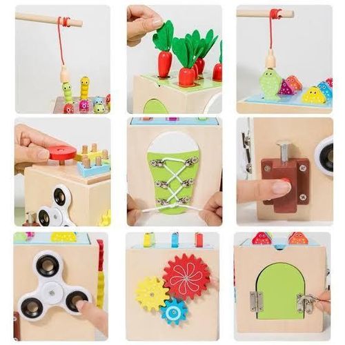 9-in-1 Montessori Wooden Busy Box – Educational Activity Cube for Toddlers
