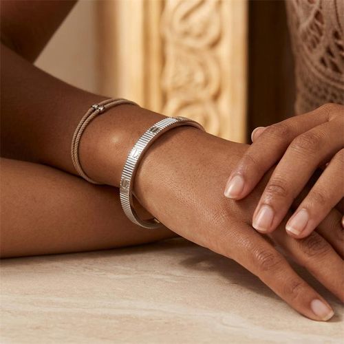 Stainless Steel Screw Pattern Bracelet Men Women Narrow Bangle - Silver