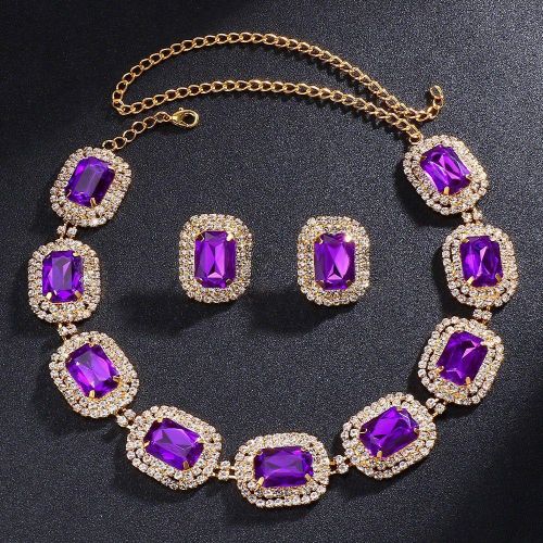 Regal Purple Crystal Statement Jewelry with Earrings Set