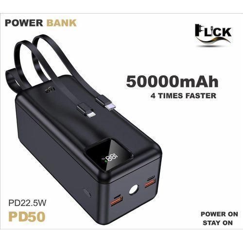 50000 MAH Large Capacity Full Backup Power Bank For IPhone, Samsung, Android Smart Phone+2 Inbuilt Cord