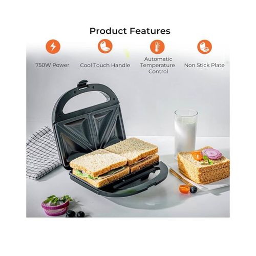 Double Sided Toaster - Electric Sandwich Maker with Non-Stick Plates Easy-to-Use Sandwich Toaster Perfect Bread Toaster Black