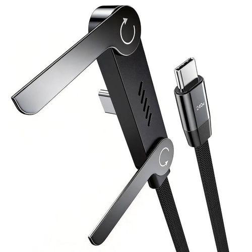 240W fast charge USB Type C data cable,Nylon woven, built-in adjustable phone stand, 1.5M,black