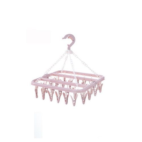 32 Clips Clothes Hanger Towels Socks Underwear Drying Rack Pink