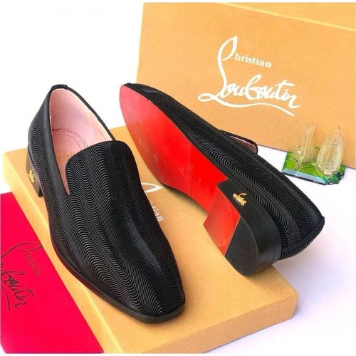 Men's Luxury Slip- Loafers - Black Patterned Formal Shoes