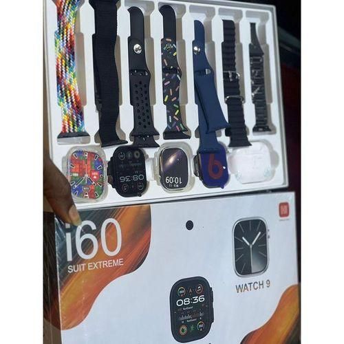 I60 Suit Extreme 12 In 1 Set Smart Watch Big 2.3inch HD Screen Dual Watch 9 Ultra 2 Earphone Wireless Charging & 7 STRAP BLACK