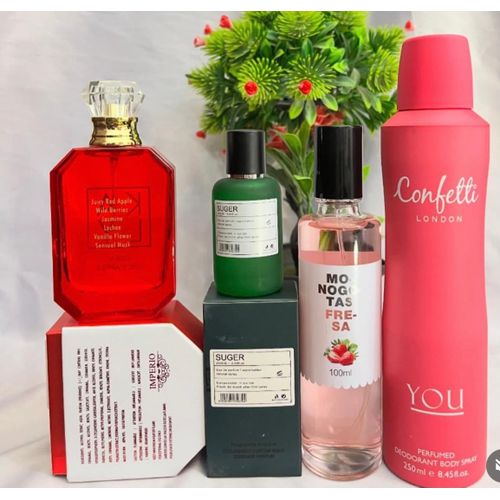 Kaly Eden Juicy EDP Perfume Natural Spray 50ml & Suger 50ml & Confetti body spray & Monogotas