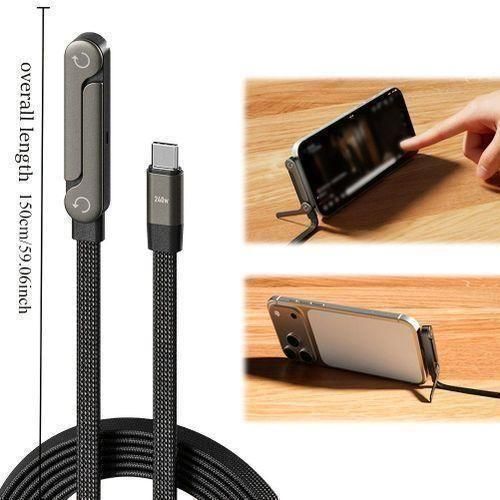 240W Fast Charging Foldable Bracket Data Cable 2-in-1 Data Wire Foldable Phone Tablet Stand Type-C to Type-C /USB-A to Type-C