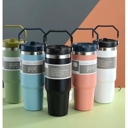 INSULATED VACUUM STAINLESS STEEL TUMBLER WITH HANDLE & SUCKER (900ML)