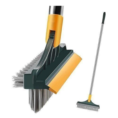3 In 1 Floor Scrub Brush With Squeegee - Cleaning Brush with Wiper and Long Handle