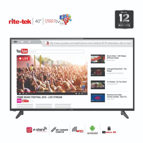 Rite Tek 40-Inch Android Smart FHD LED TV (Smart Air Remote & Voice Control)