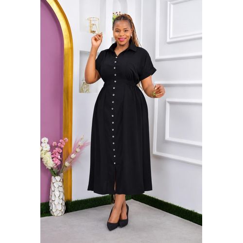 Women’s Black Button-Down Maxi Shirt Dress – Casual Elegant Long Dress (Runs Big in Sizes)