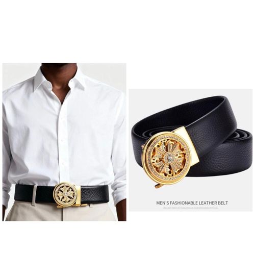 GENUINE LEATHER BELT ROTATING AUTOMATIC BUCKLE LEATHER BELT