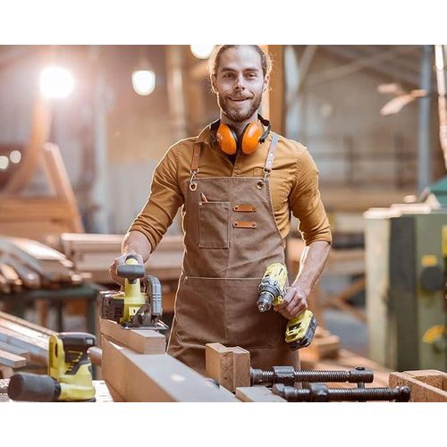 Multi-purpose/Versatile Work Apron Chef Apron Cotton Canvas Cross Back Apron with Pockets Kitchen Chef Apron for Men Women Artist Baker Barista Bartender BBQ Gardeners Carpenters