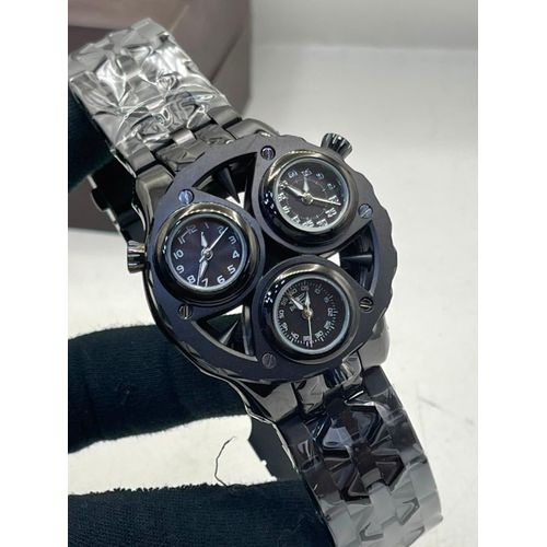 Highly Original Quality & Sophisticated Men's Black Legend 3 Time Zone Wristwatch For Money Makers