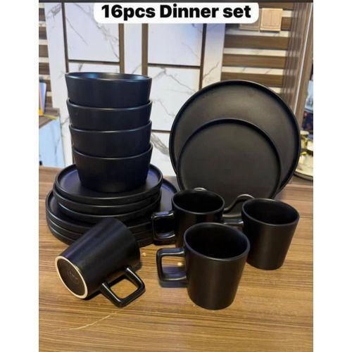 16-Piece Matte Stoneware Dinnerware Set - Ceramic Tableware Service for 4 - Black/White