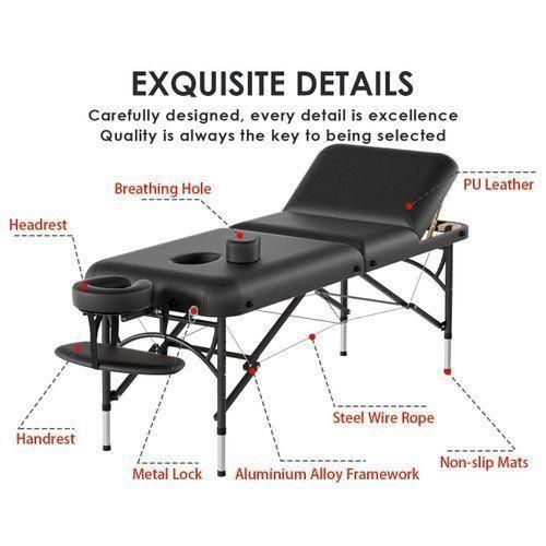 Professional Massage Table Portable 3 Folding Lightweight Facial Salon Spa Tattoo Bed Height Adjustable with Carrying Bag & Aluminium Leg.
