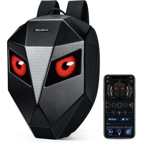Black LED Backpack 19, Animated Digital Backpack with Programmable Moving Eyes, Perfect Tech Gear for Style and Fun APP CONTROL