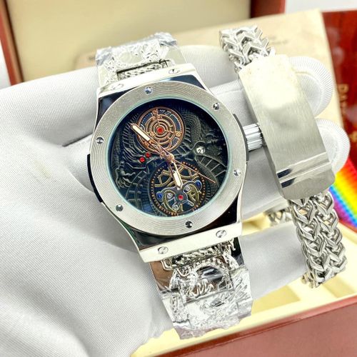 Luxury & Rugged Men's Wrist Watch+Bracelet-Silver