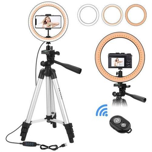 26cm Tri-colour Dimmable LED Beauty Ring Light Tripod