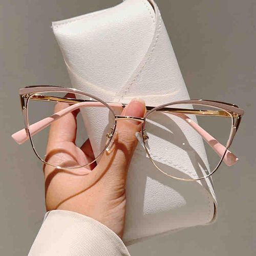 New Cat's Eye Plain High-end Anti-blue Glasses Metal Frame Business Office Configurable Power Flat Glasses