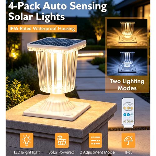 4 Pack Solar Post Cap Lights Outdoor LED Fence Pillar Lights IP65 Waterproof Auto Dusk to Dawn Garden Decor Lamps