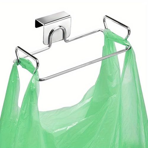 1pcs Stainless steel kitchen trash can rectangular metal trash bag holder cabinet door waste storage rack no electricity needed suitable for kitchen
