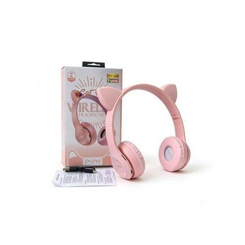 P47M Cute Cat Ear Wireless Headphones: RGB Light Design, Long Battery Life & Soft Earpads –