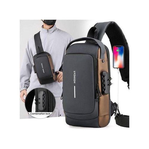 Men's Casual Shoulder Sports Sling Chest Bag Crossbody Messenger Bags - Black/Gold