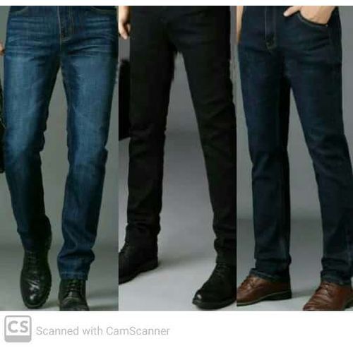 3 Pieces STOCK Jeans For Men- Black + Dark Blue + Wash Blue