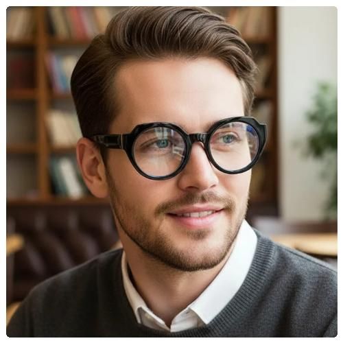 Black Gold Accent Round Plastic Titanium Optical Eyeglasses