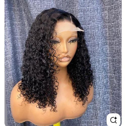 Celebrity pissy curly hair wig with T frontal natural color 14 inches