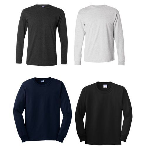 4 Plain Round Neck Long Sleeve T-Shirts - ASH Black Navy-blue Dark-Ash